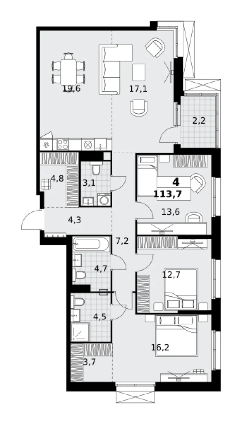 4-комн. 113.7 м²
