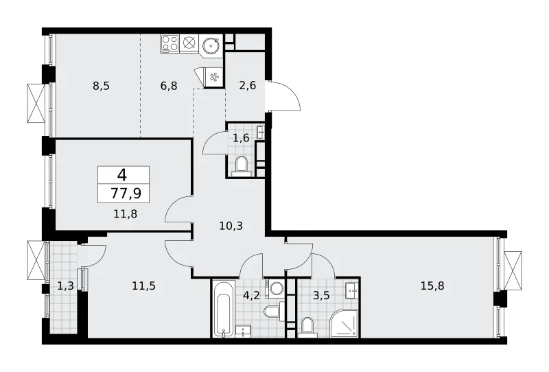 4-комн. 77.7 м²