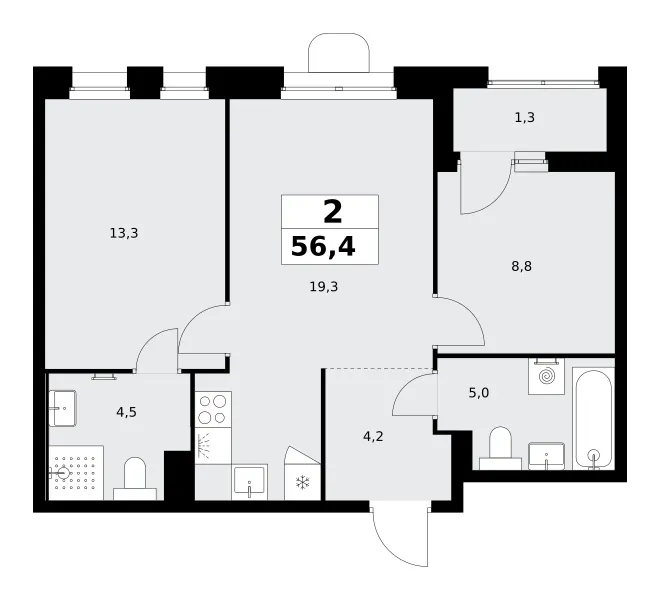 2-комн. 56.4 м²