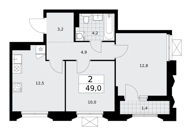 2-комн. 49 м²