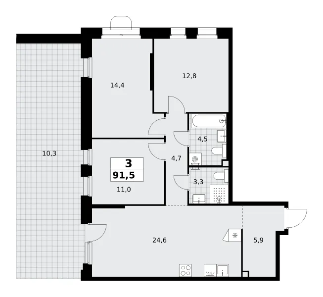 3-комн. 91.5 м²