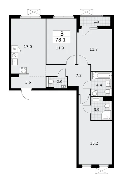 3-комн. 78.1 м²