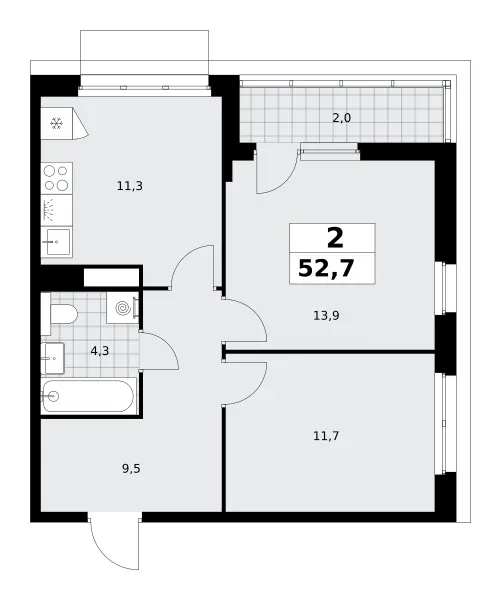 2-комн. 52.7 м²