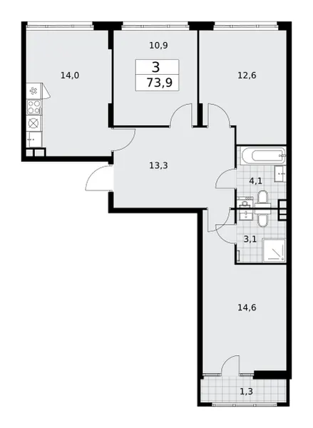 3-комн. 73.9 м²