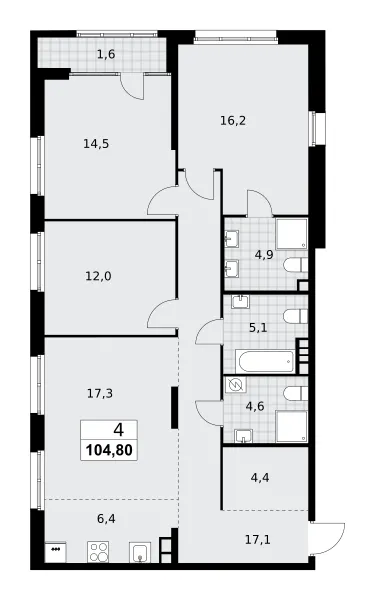 4-комн. 104,8 м²