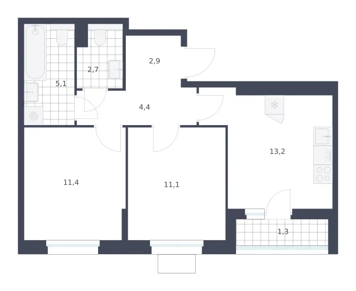 2-комн. 52.1 м²