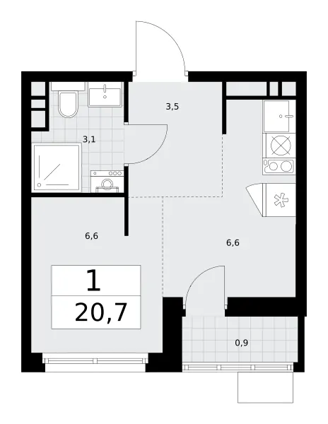 Студия 20.7 м²