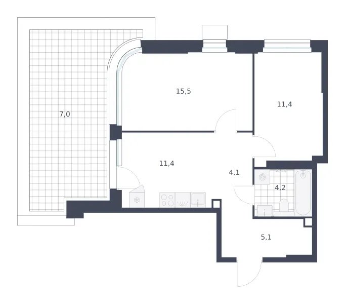 2-комн. 58.7 м²