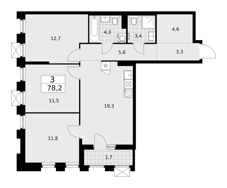3-комн. 78.2 м²