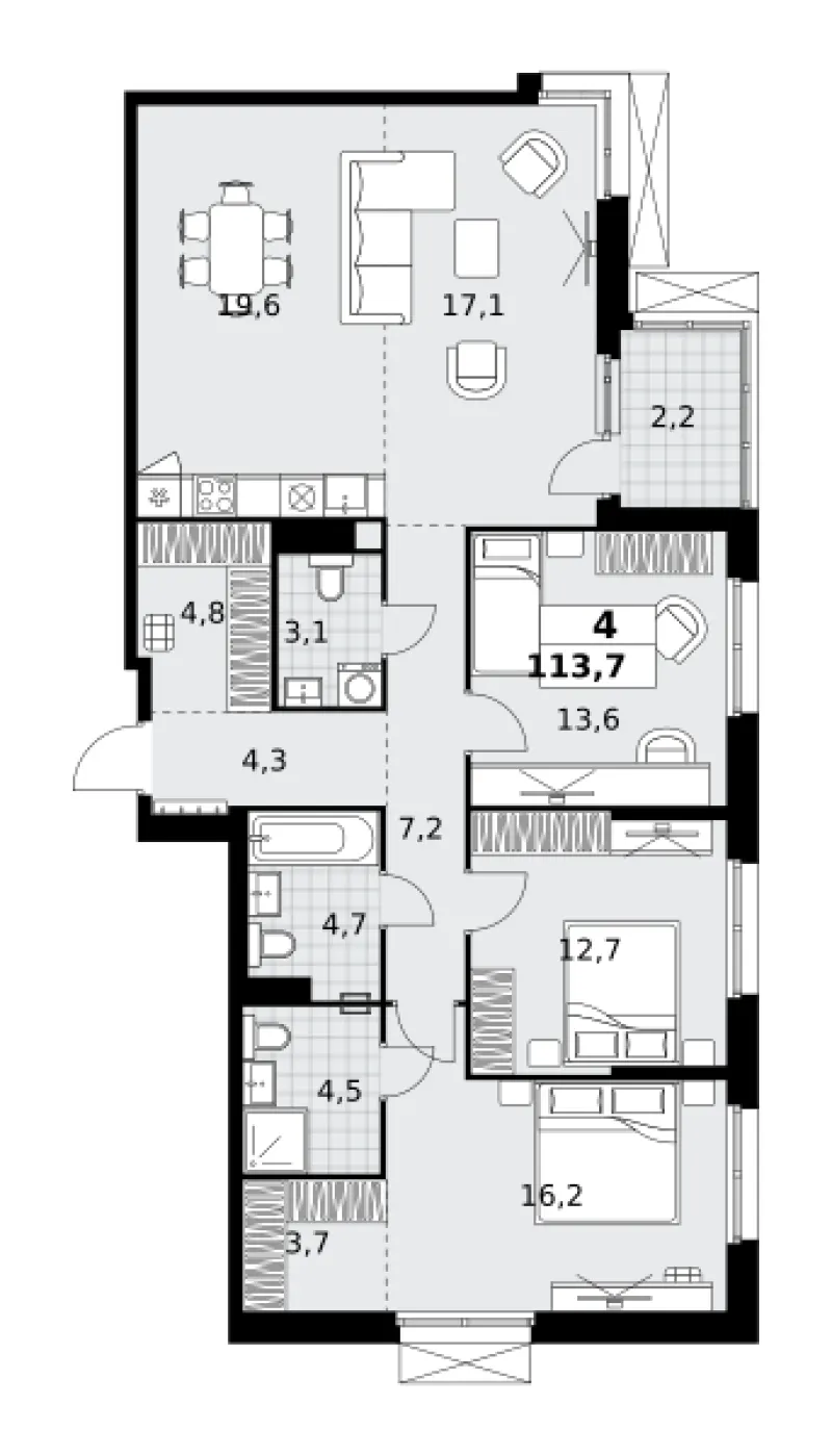 4-комн. 113.7 м²
