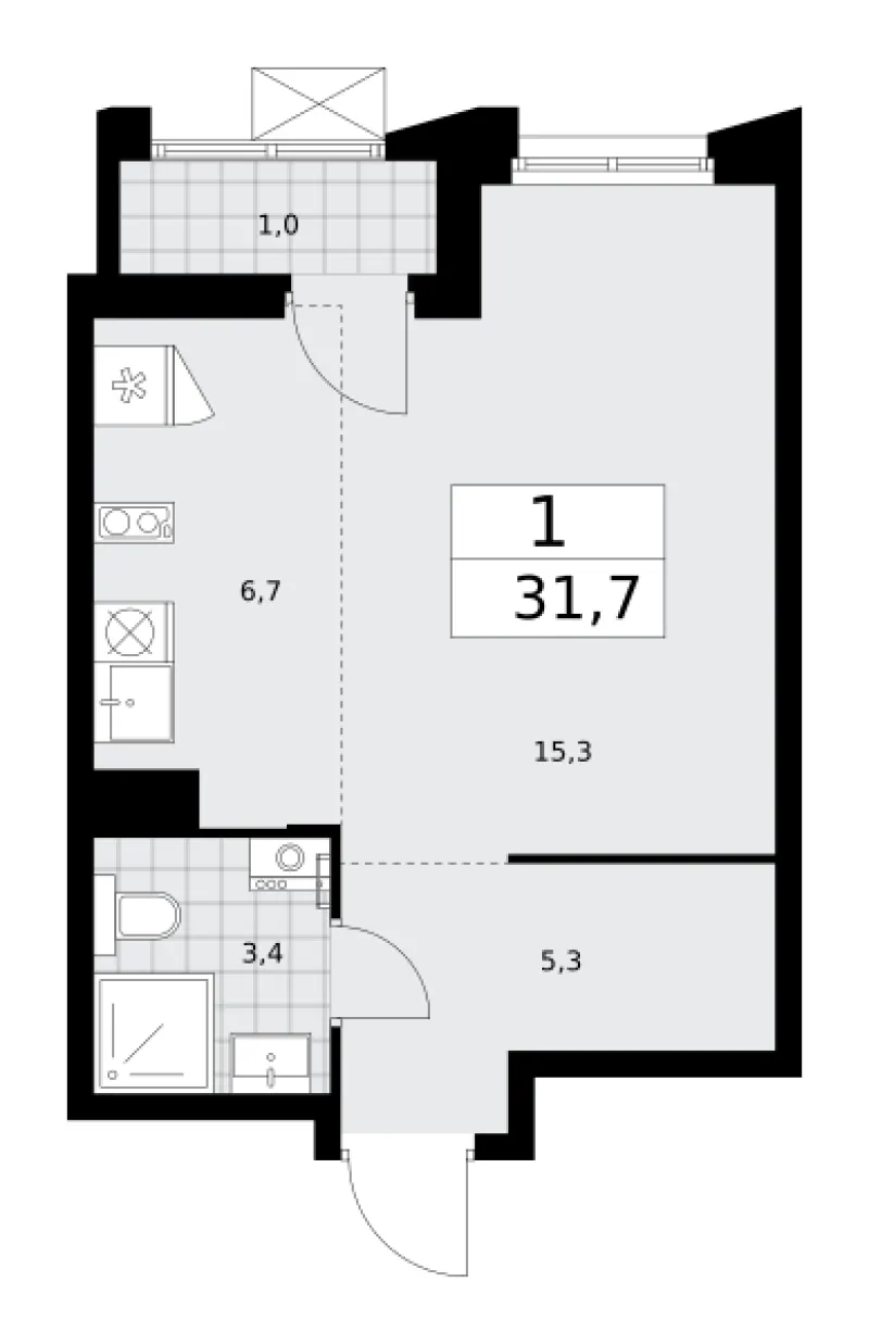 Студия 31.7 м²