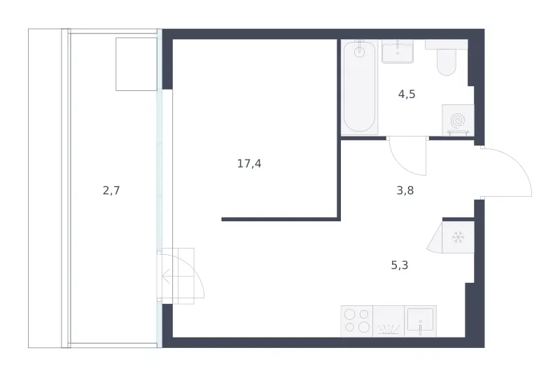 Студия 33.7 м²