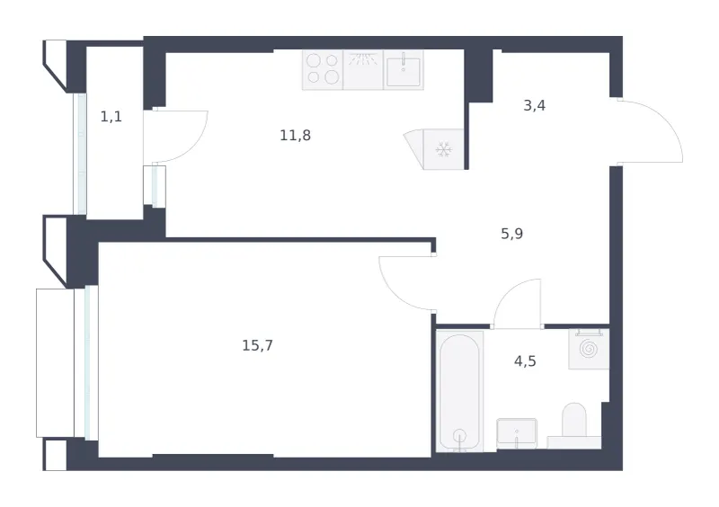 1-комн. 42.4 м²