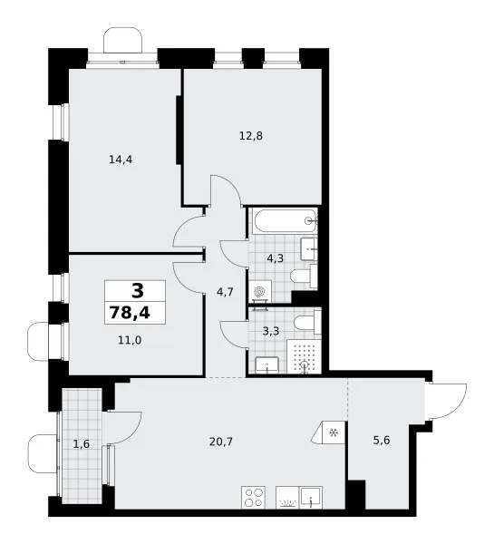 3-комн. 78.4 м²