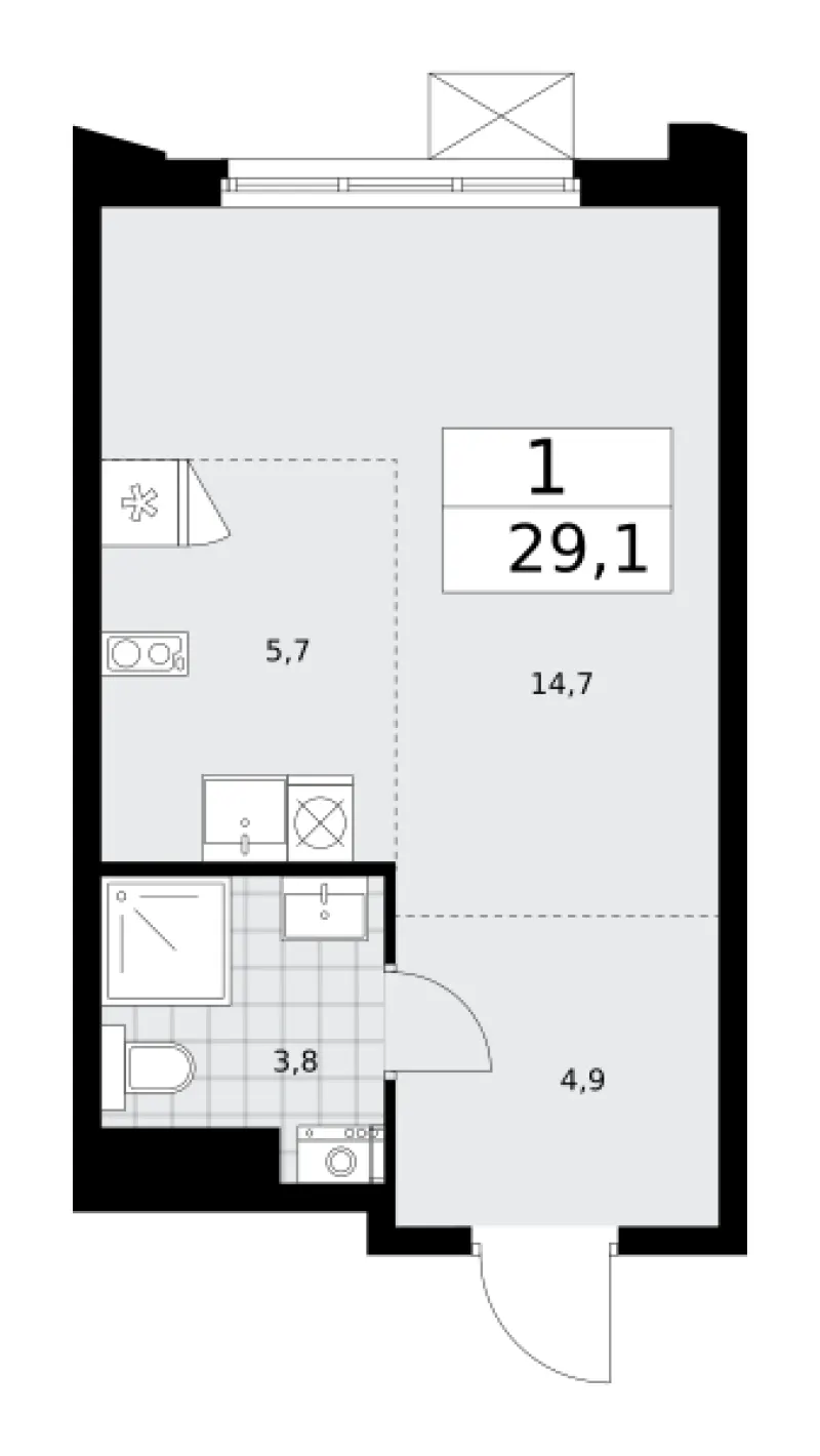 Студия 29.1 м²