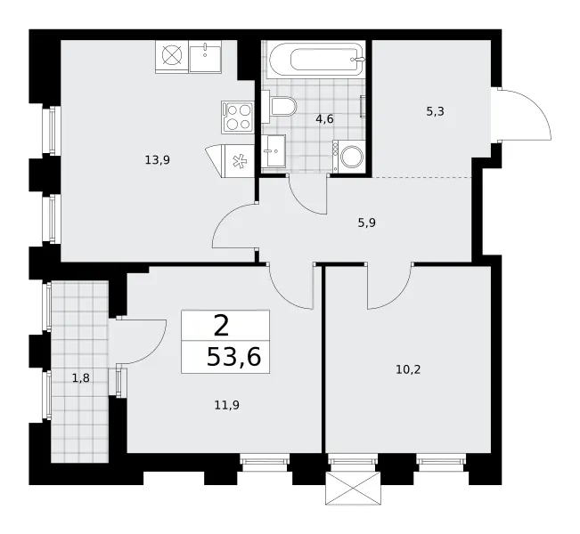 2-комн. 53.6 м²