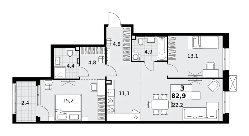 3-комн. 82.9 м²