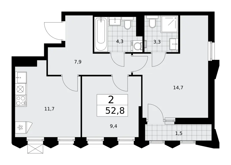 2-комн. 52.8 м²