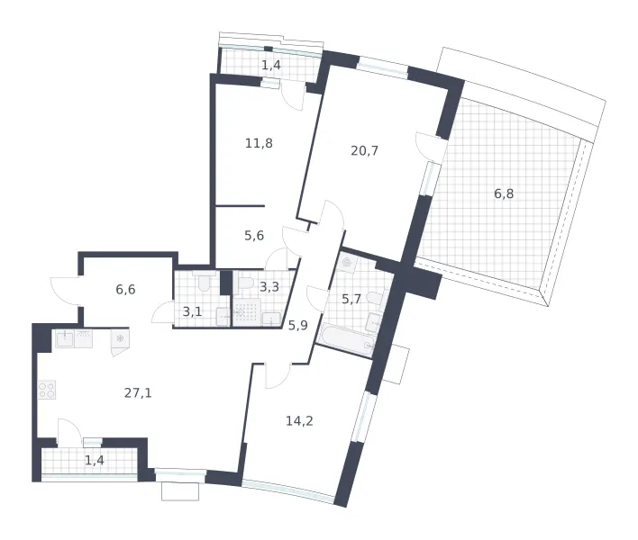 3-комн. 113.6 м²