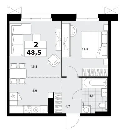48,5 м² — планировка