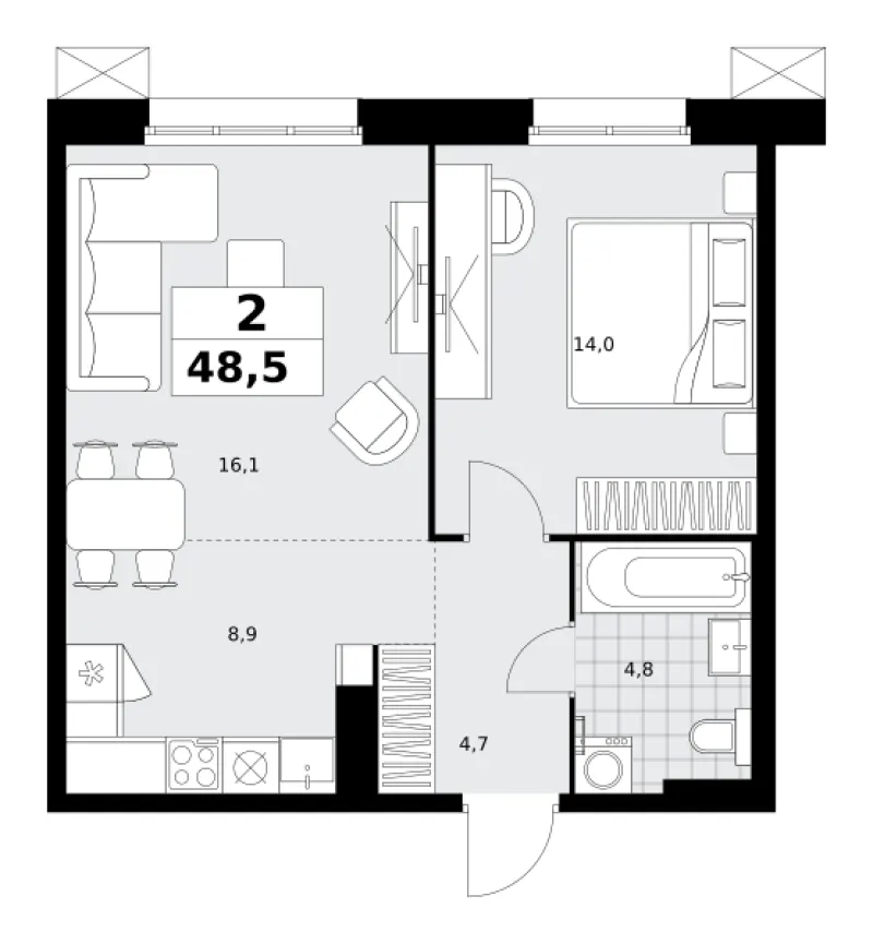 2-комн. 48.5 м²