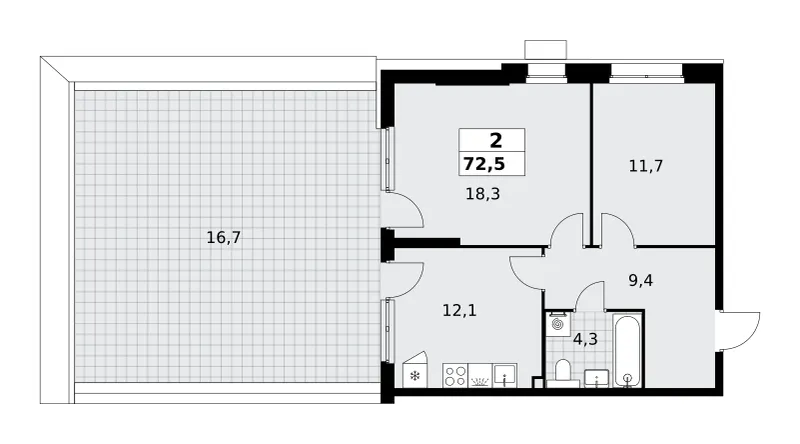 2-комн. 72.5 м²