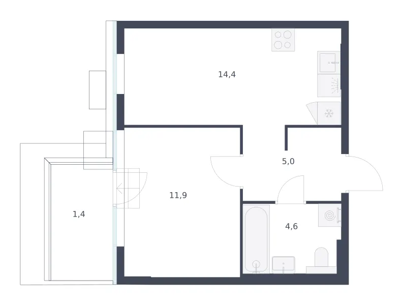 1-комн. 37.3 м²