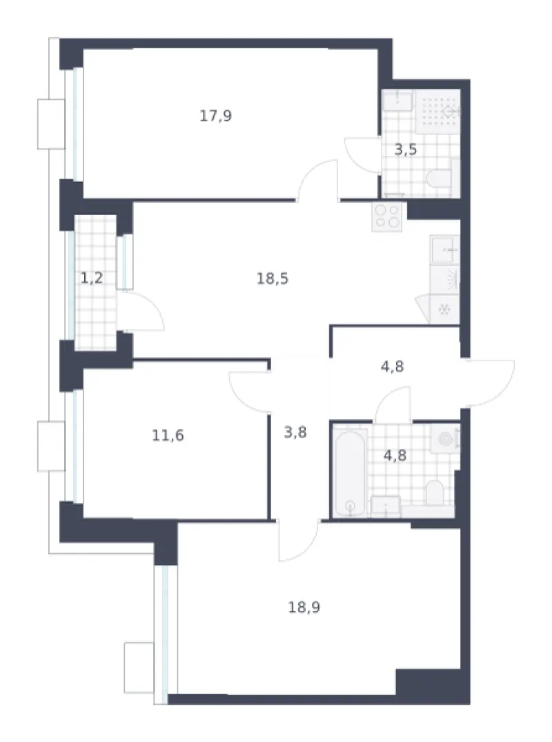 3-комн. 85 м²