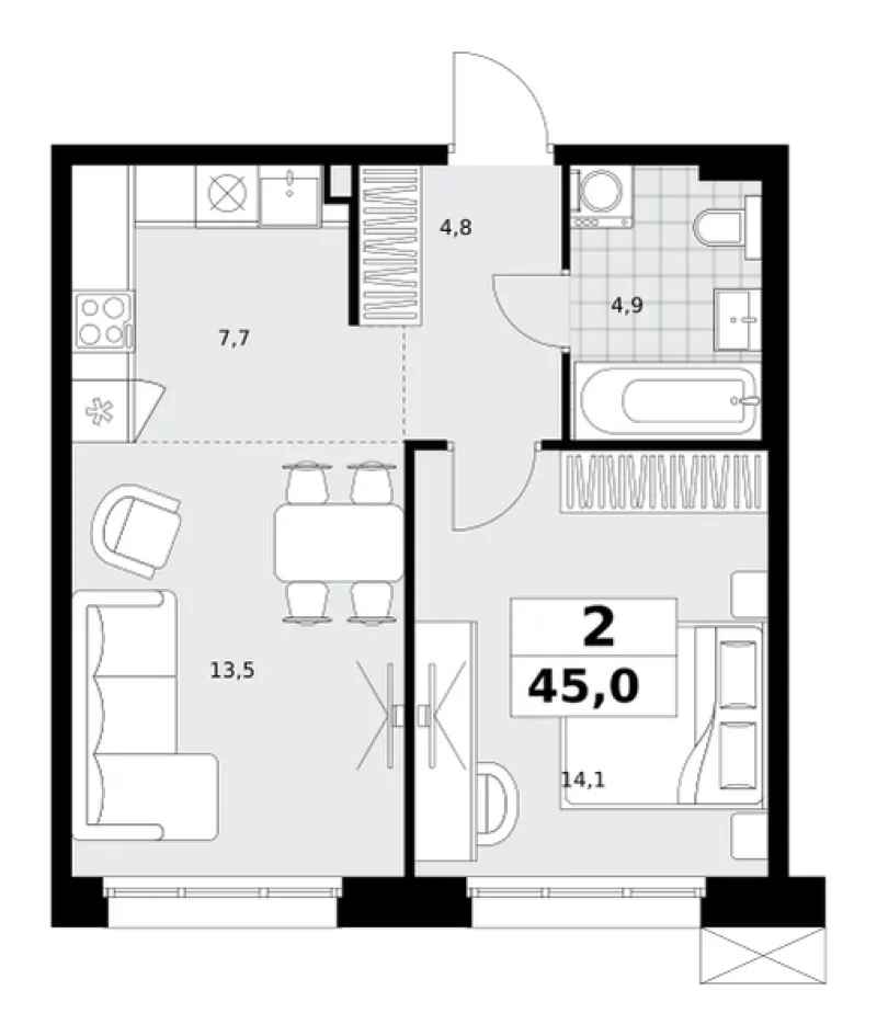 2-комн. 45 м²