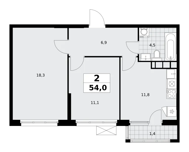 2-комн. 54 м²