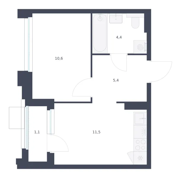 1-комн. 33 м²