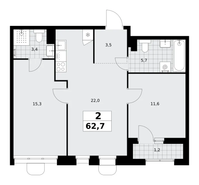 2-комн. 62.7 м²
