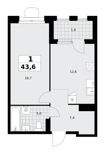 1-комн. 43.6 м²