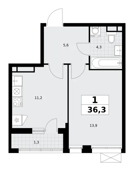 1-комн. 36.3 м²