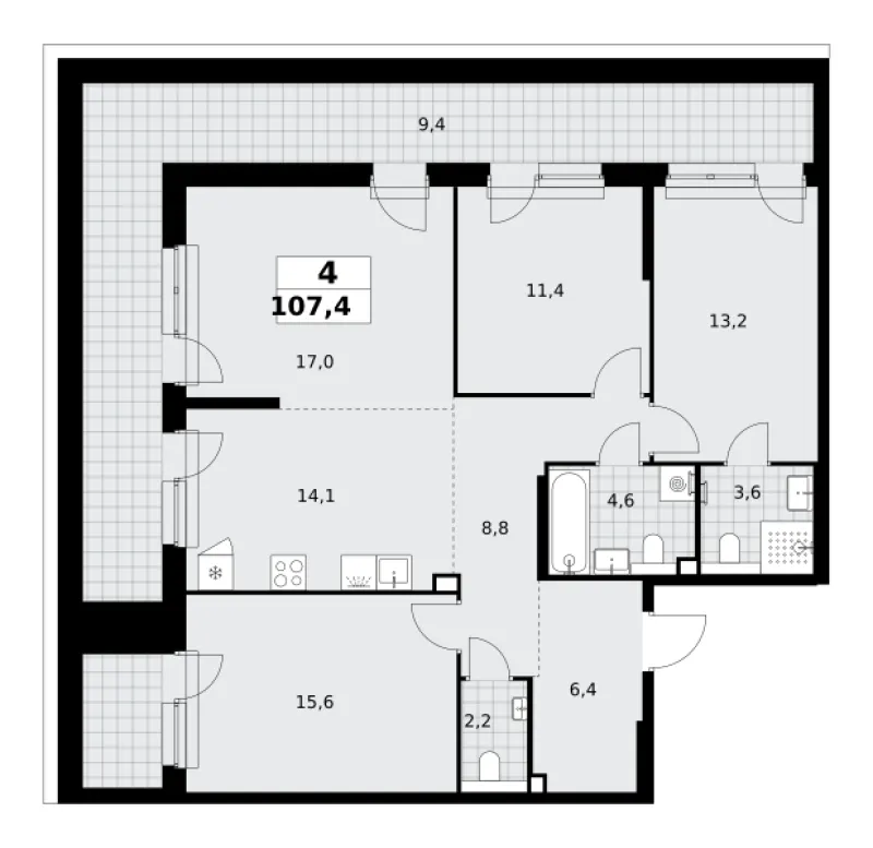 4-комн. 107.4 м²