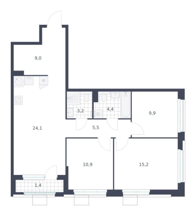 3-комн. 83.6 м²