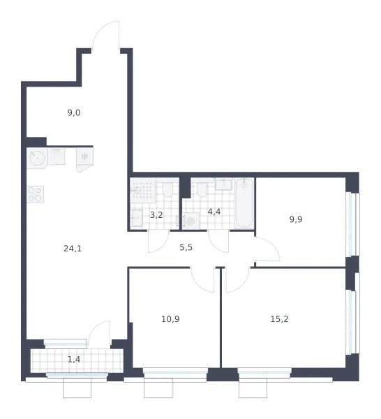 3-комн. 83,6 м²