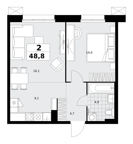 2-комн. 48.8 м²