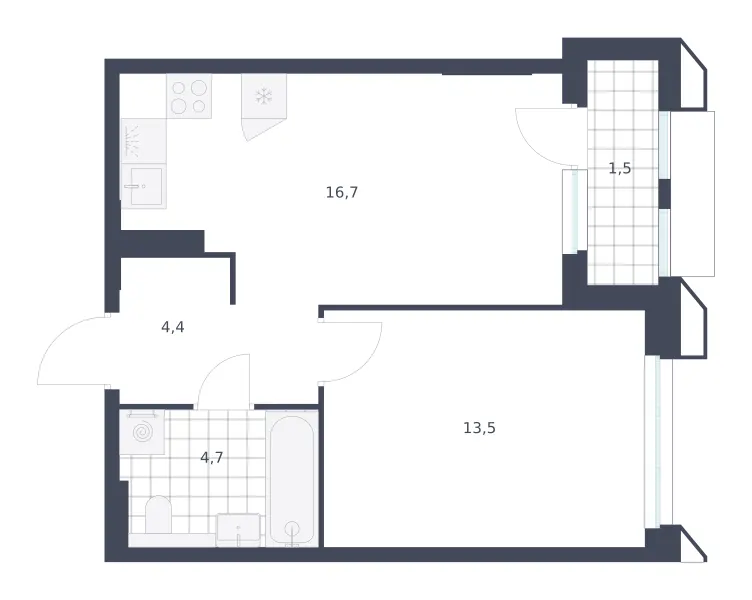 1-комн. 40.8 м²