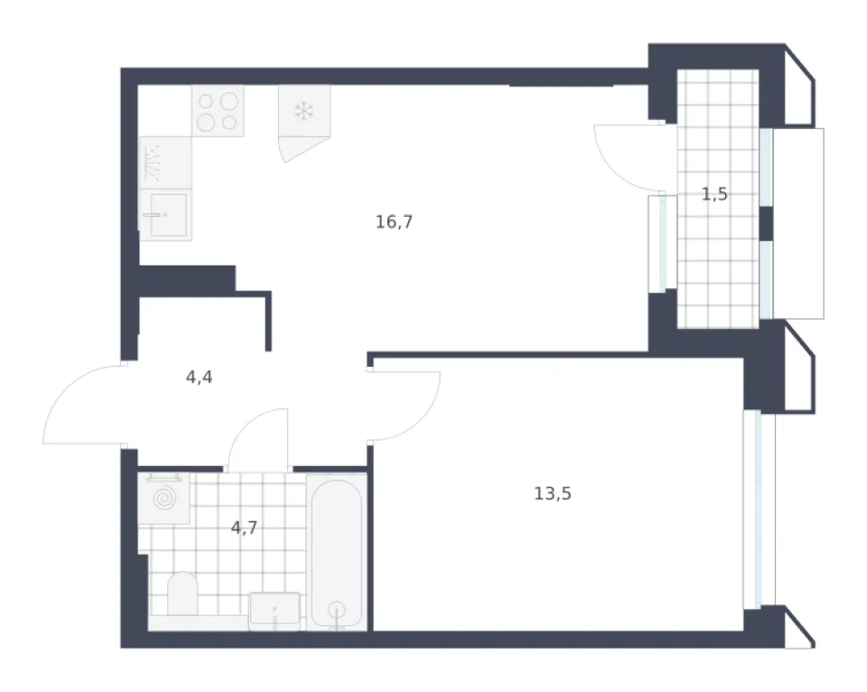 1-комн. 40,8 м²