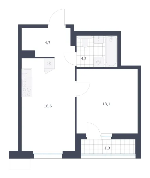 1-комн. 40 м²