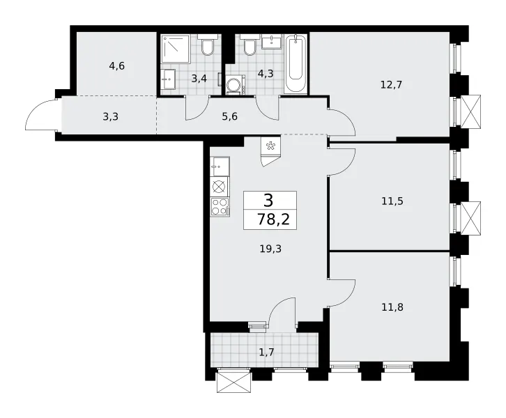 3-комн. 78.2 м²