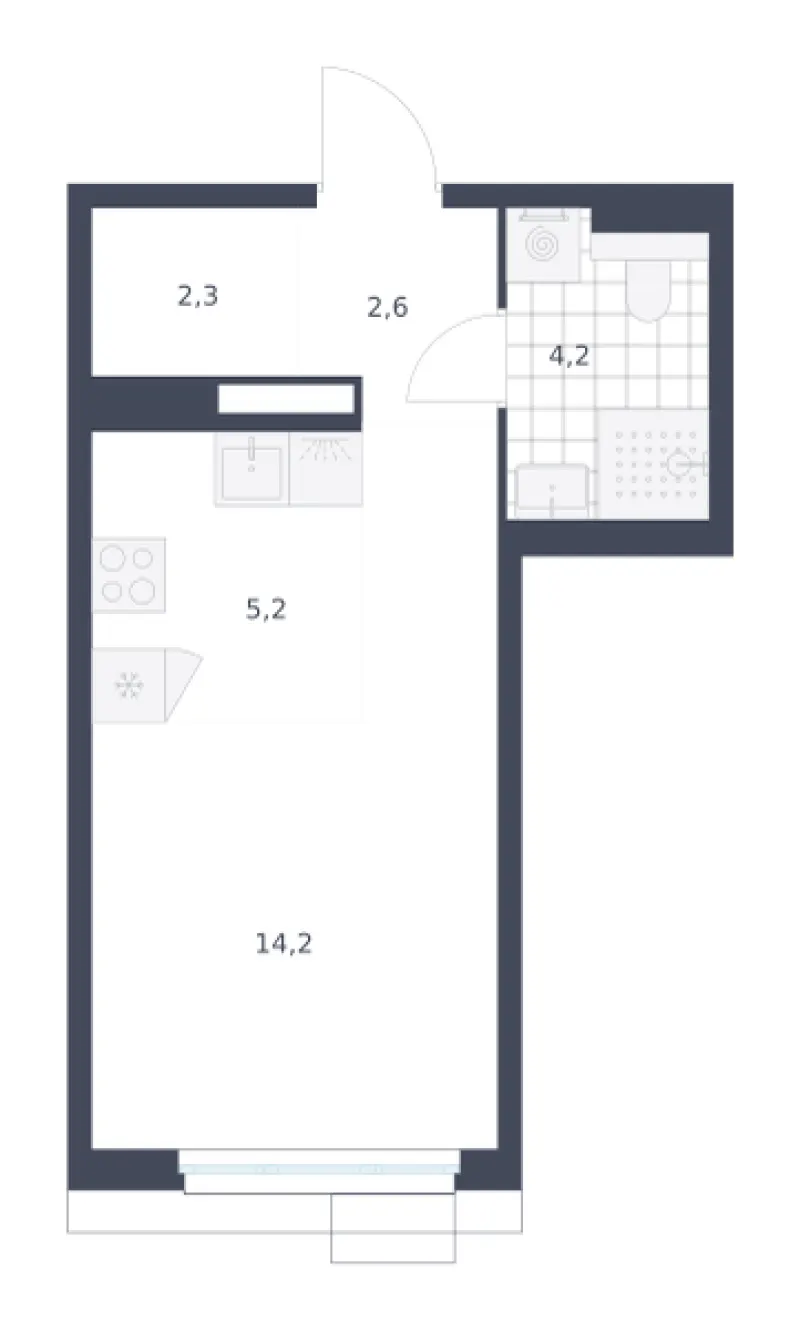 Студия 28.5 м²