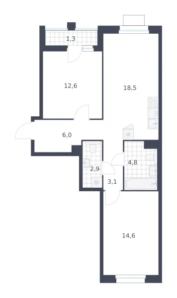 2-комн. 63.8 м²