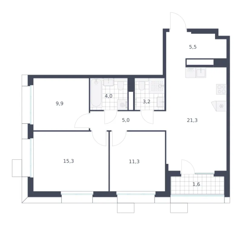 3-комн. 77.1 м²