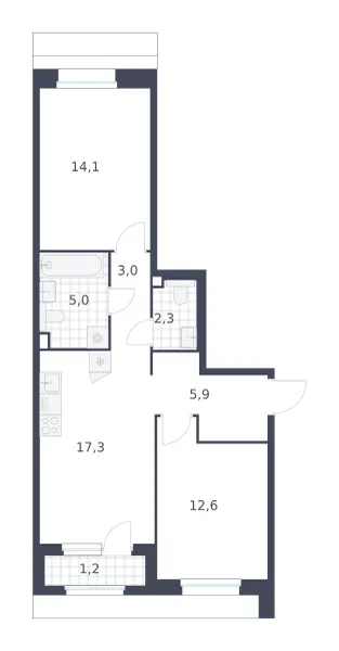 2-комн. 61.4 м²