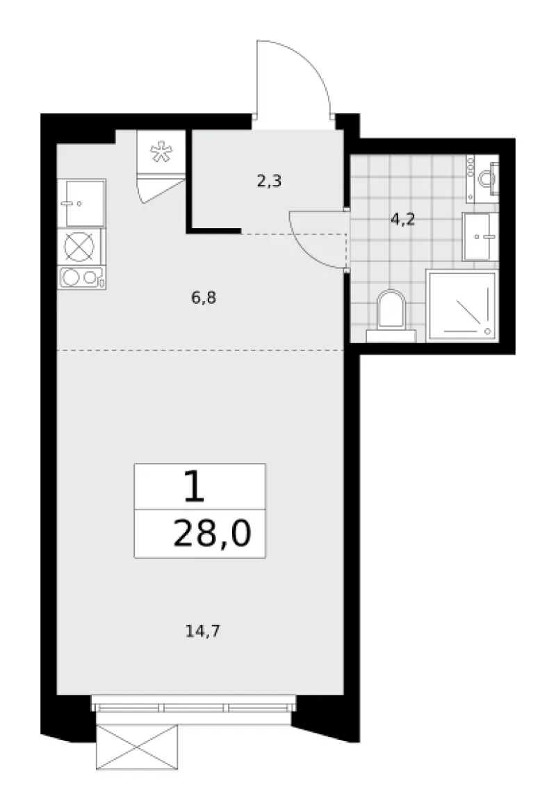 Студия 28 м²