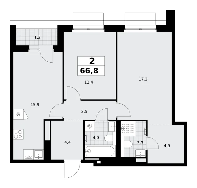 2-комн. 66.8 м²