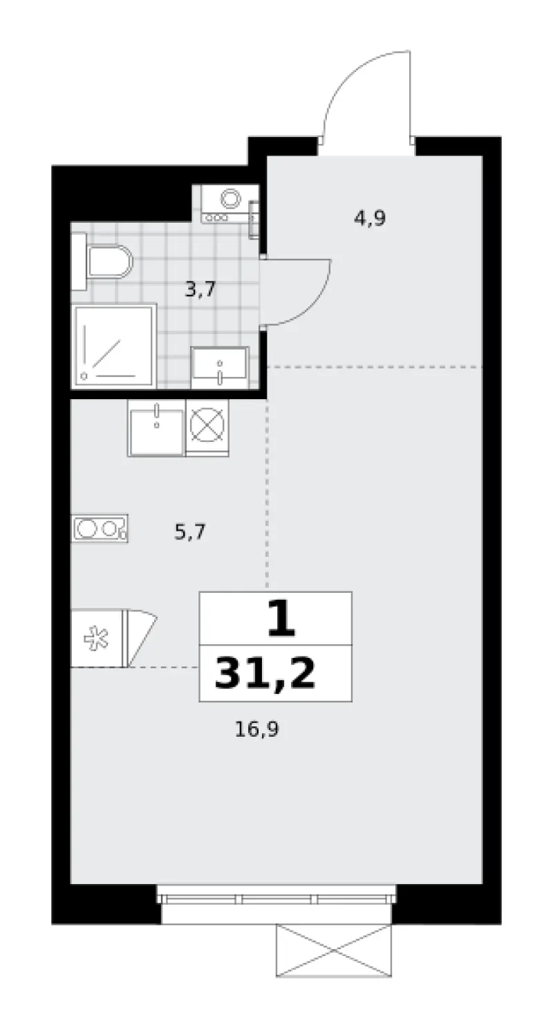 Студия 31.2 м²