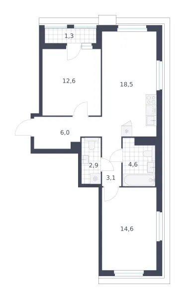 2-комн. 63.6 м²